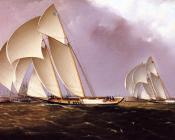 詹姆斯 E 巴特斯沃思 : America's Cup Class Yachts Racing in New York Harbor